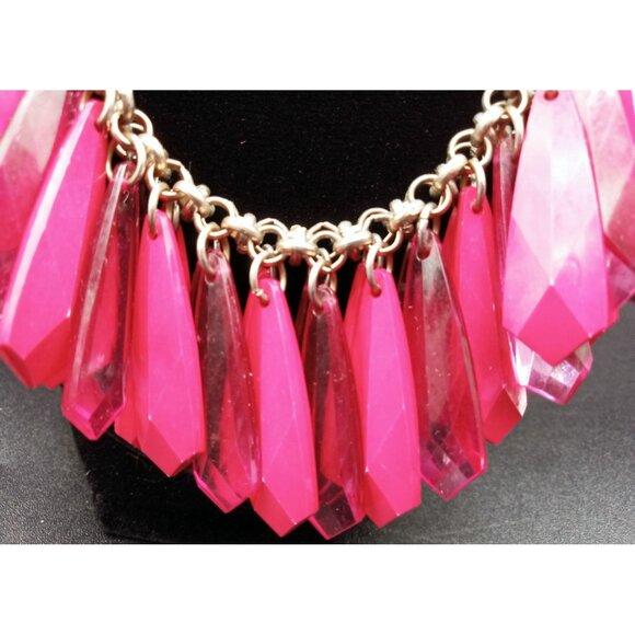 Bold Pink Statement Necklace Faceted Acrylic Drops Chunky Bib Adjustable Y2K 'N' - Picture 5 of 13
